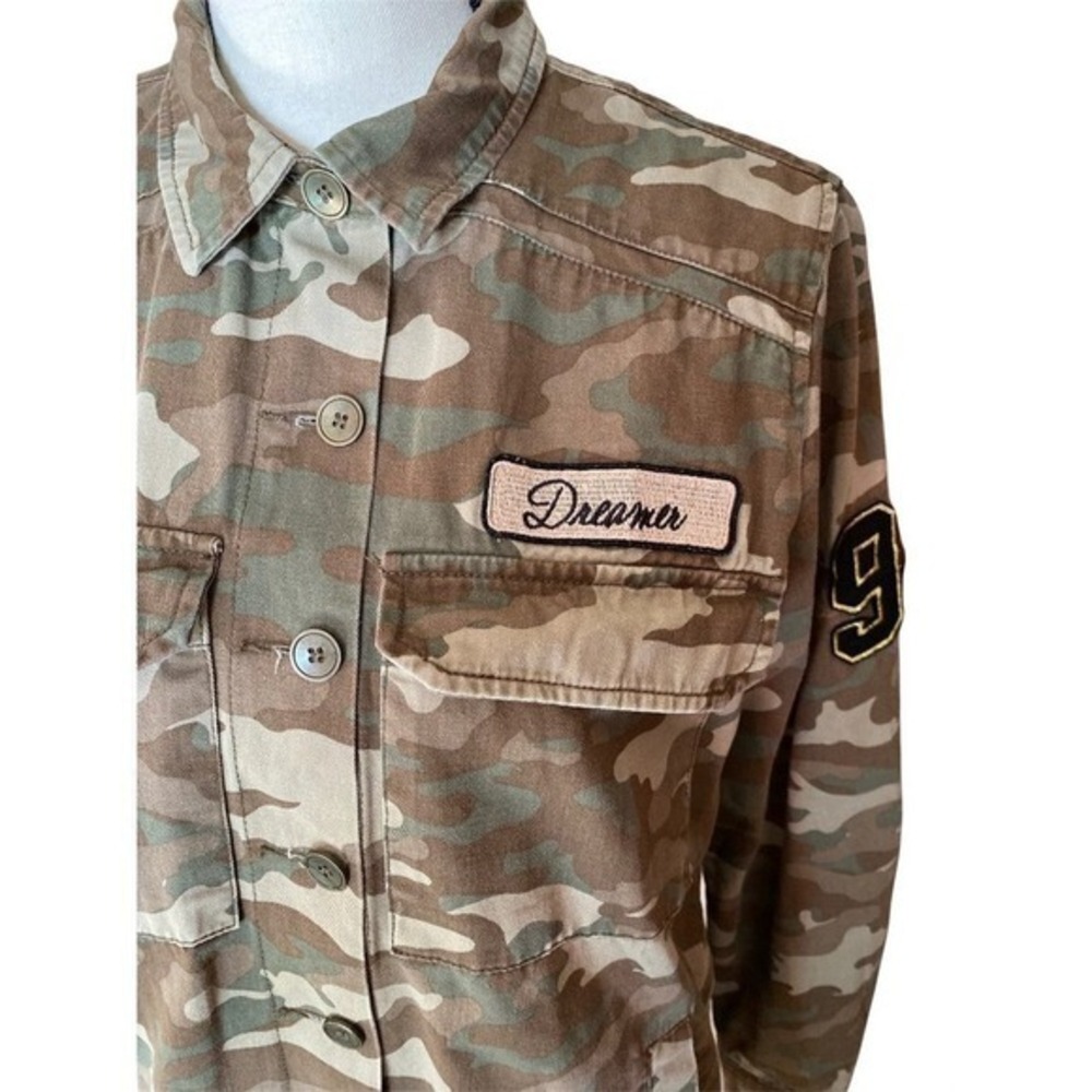 Camo Print Button Down Shirt Jacket with Patches, Military Style, Casual Small - Picture 5 of 14